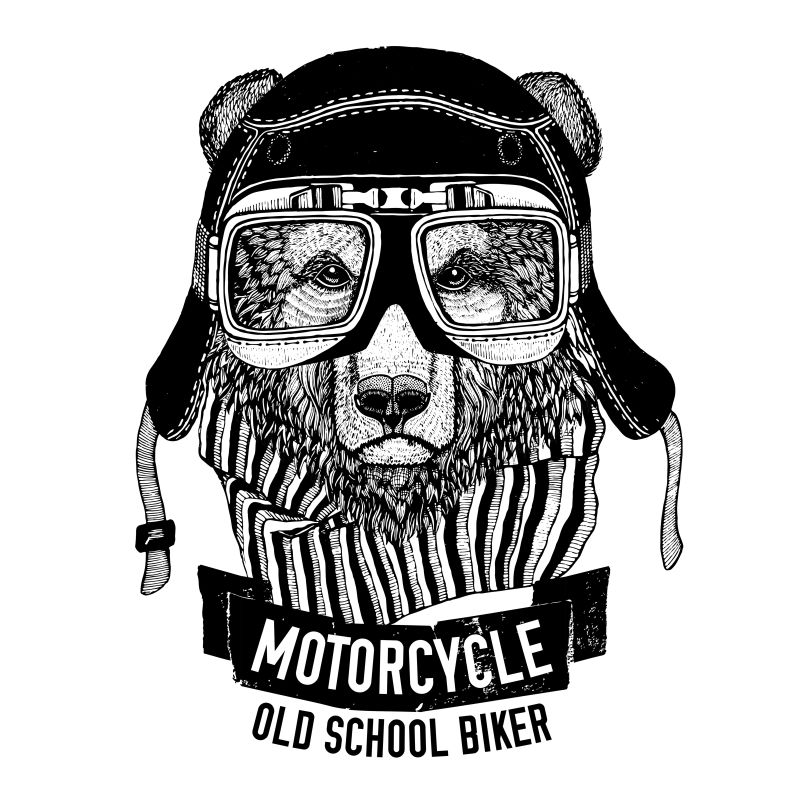 摩托车熊T恤手绘图像