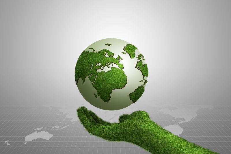 灰色背景拯救地球的绿色之手