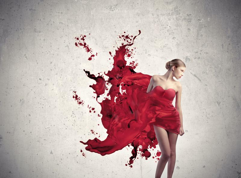 美女的红色长裙