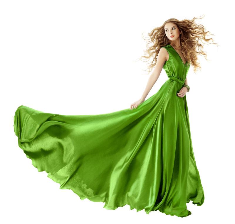 美女身上的时尚绿色礼裙