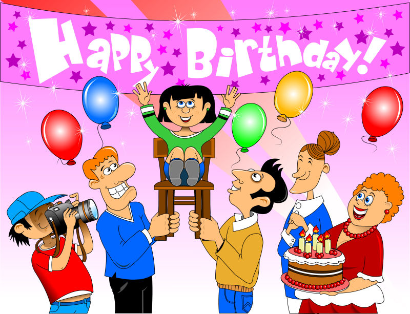 创意矢量庆祝孩子生日的卡通插图