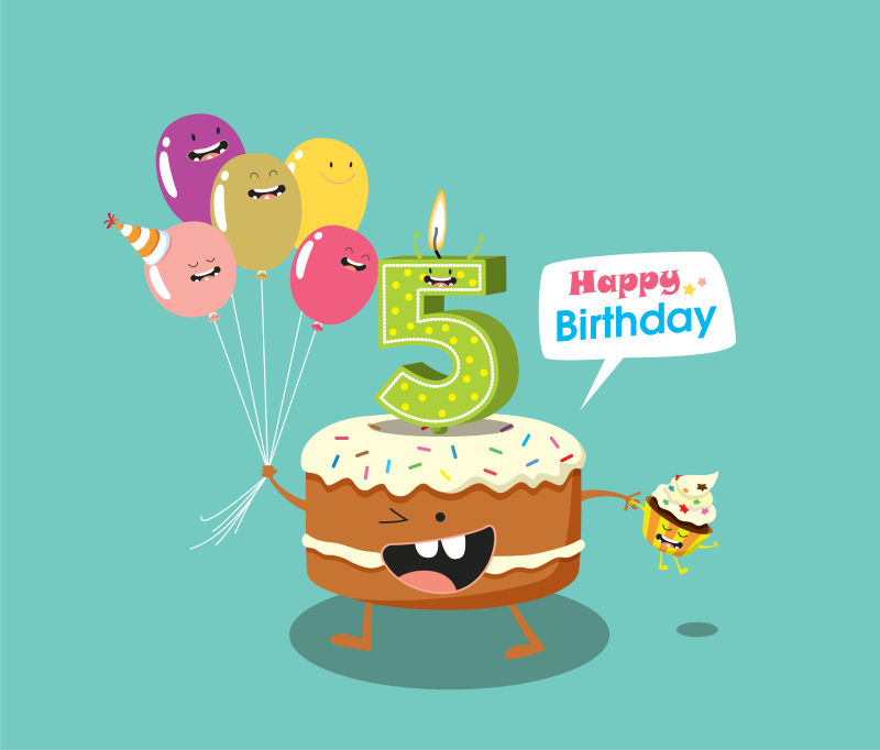 创意矢量庆祝五岁生日的插图