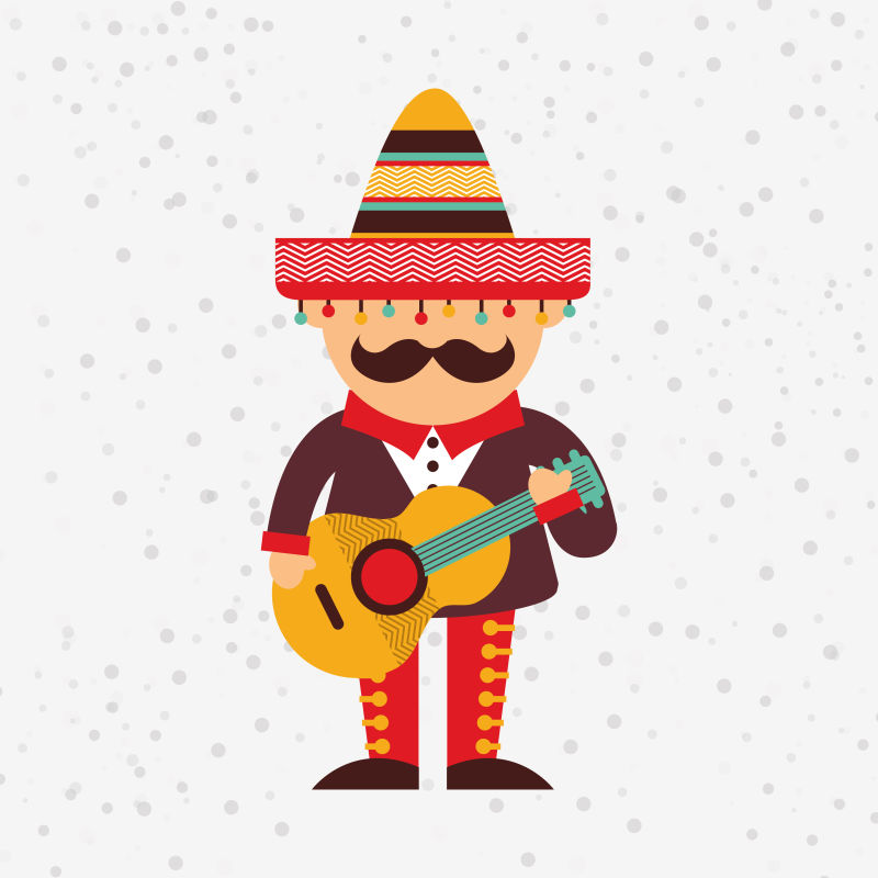 矢量创意可爱的墨西哥风格的音乐人插图