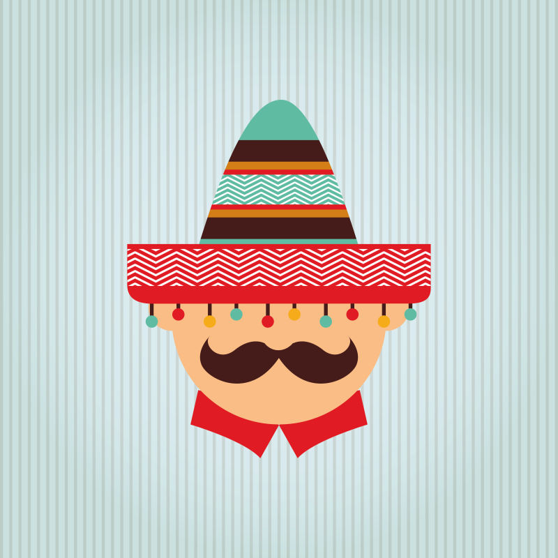矢量带墨西哥特色帽子的人像插图