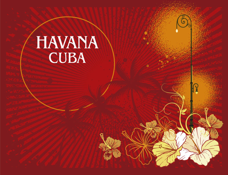 古巴哈瓦那红色插图矢量设计