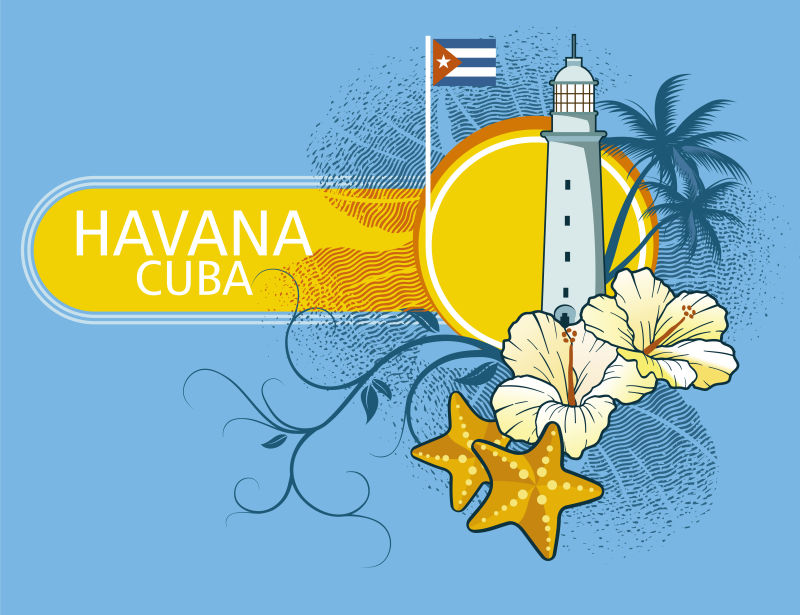 古巴哈瓦那插图矢量设计