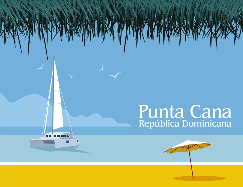 加勒比海滩风景插图矢量设计