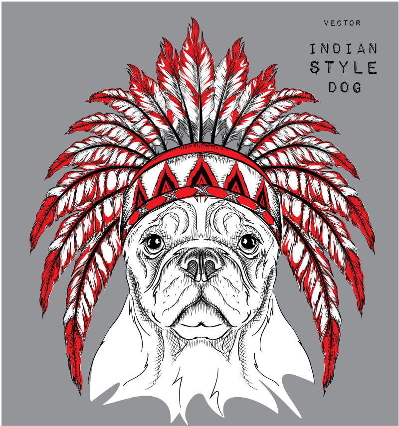 矢量印第安风格的狗的插图