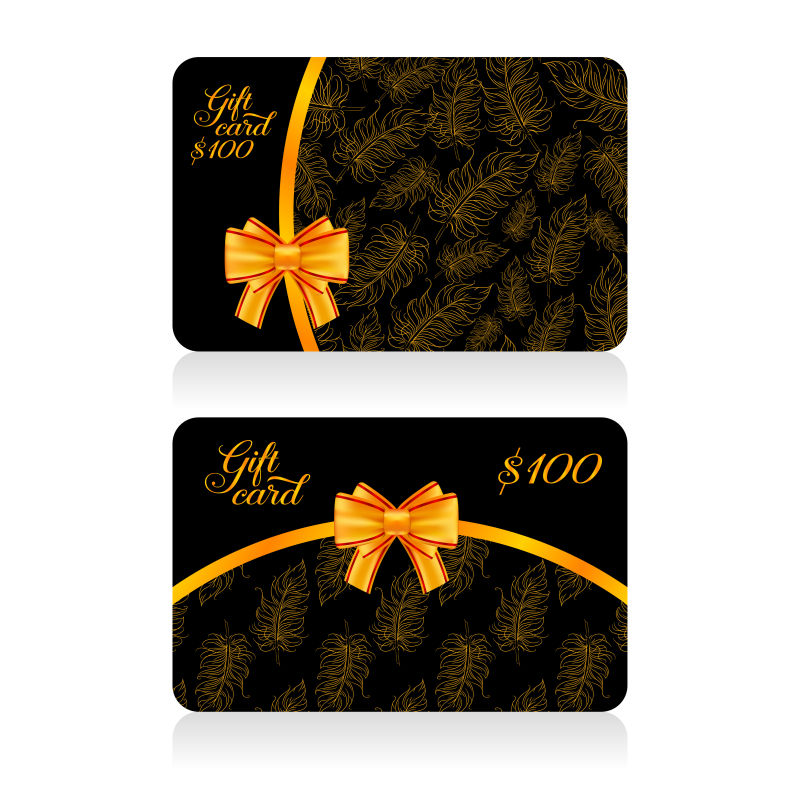 黄色蝴蝶结装饰的黑色礼品卡矢量设计