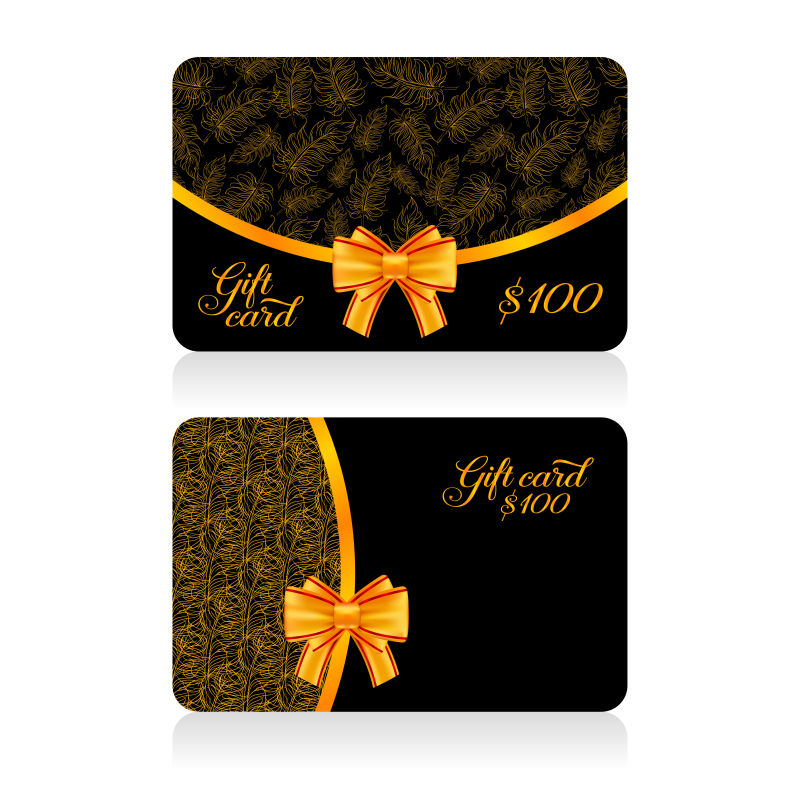 金色羽毛图案的礼品卡片矢量设计