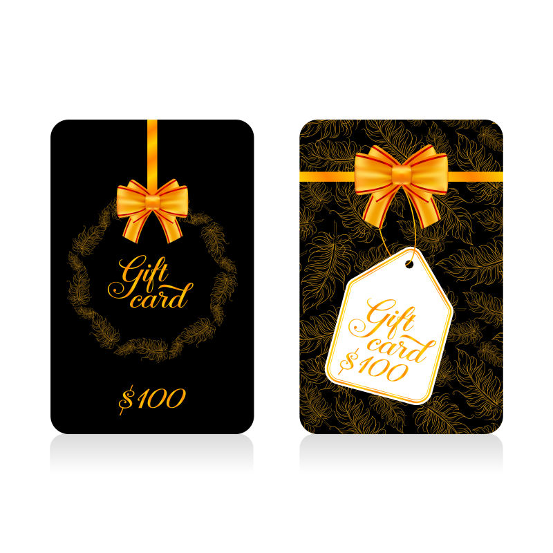 金色装饰图案的黑色礼品卡矢量设计