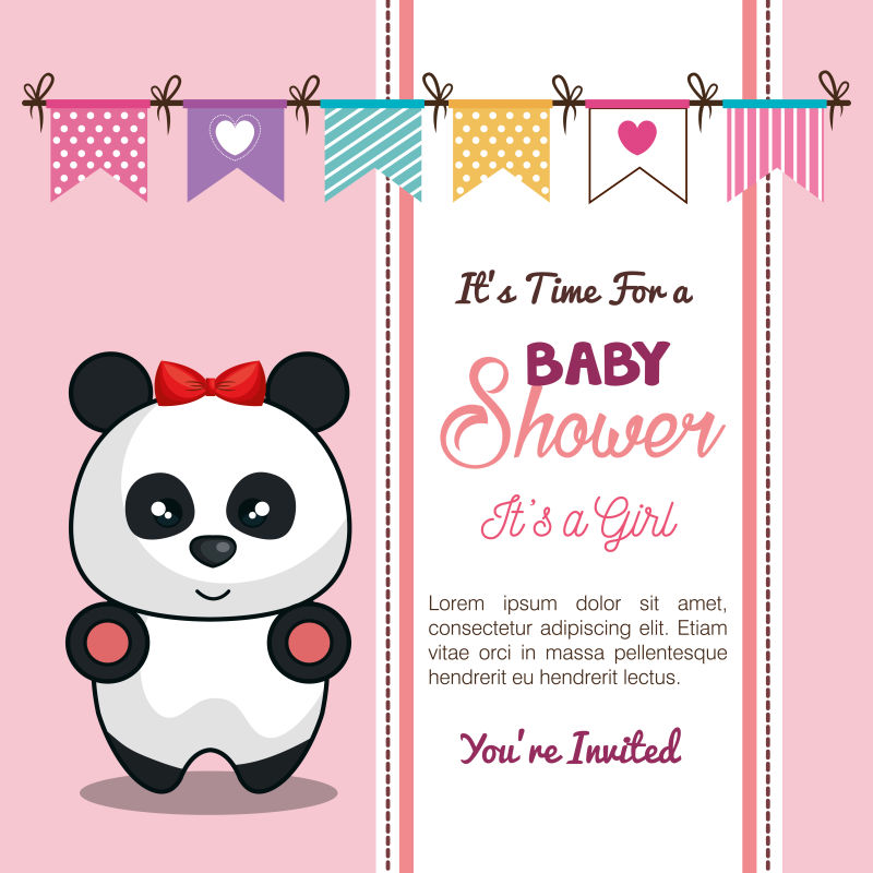矢量粉色熊猫元素的婴儿沐浴卡设计
