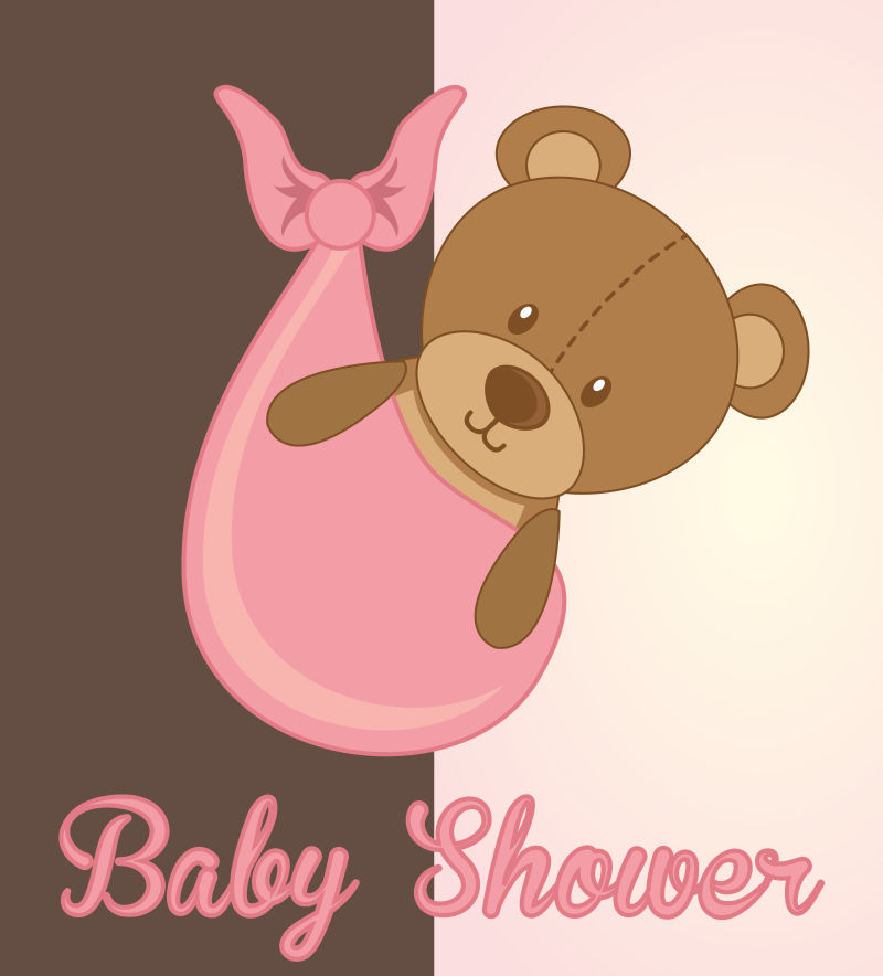 矢量可爱泰迪熊元素的婴儿沐浴卡