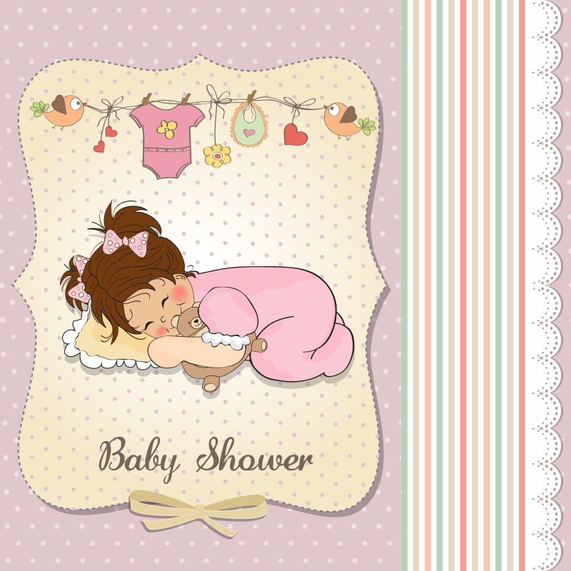 女婴淋浴卡插图矢量设计