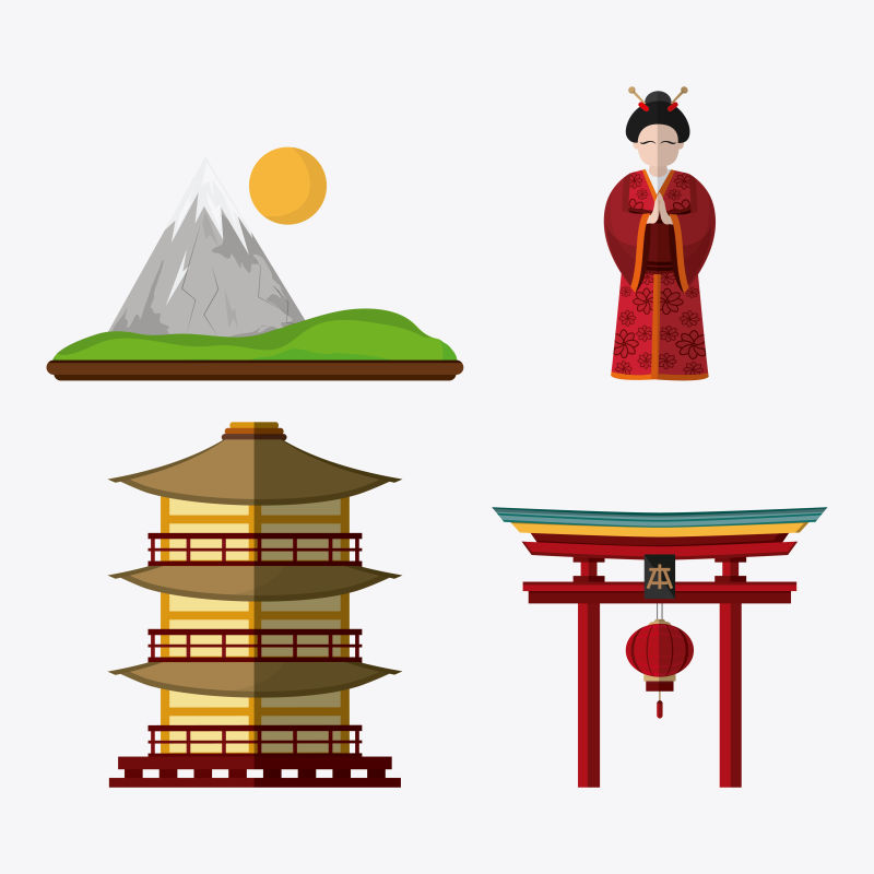 日本文化设计元素矢量插图