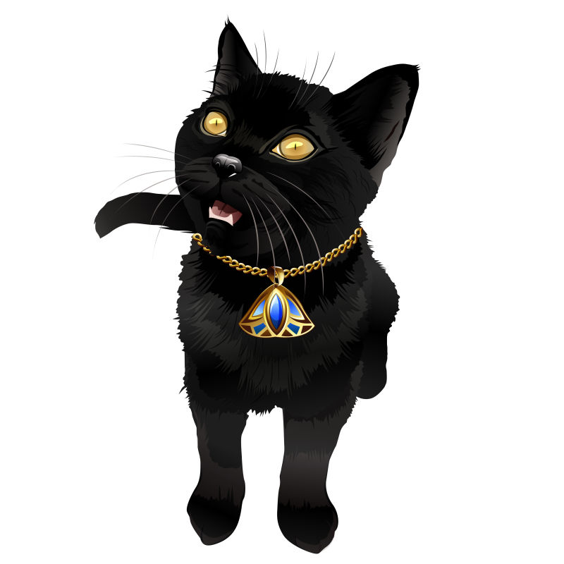 矢量带有珠宝的黑色猫咪