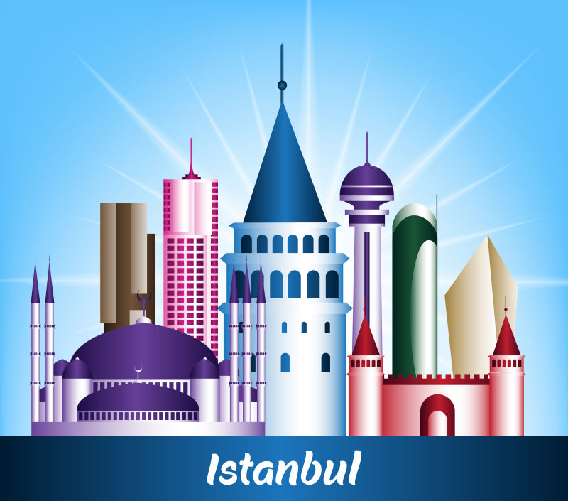 矢量伊斯坦布尔建筑群的插图设计