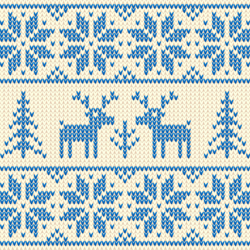 矢量蓝白色的麋鹿元素的矢量针织纹理背景