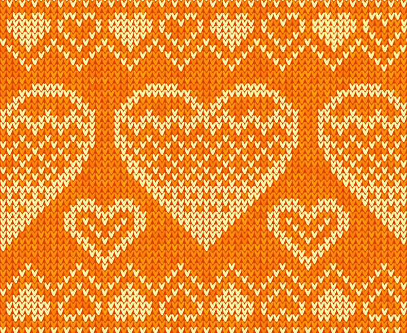 矢量橙色心形针织纹理设计