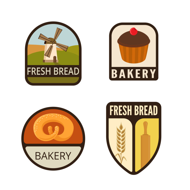 抽象矢量复古面包概念的标签设计