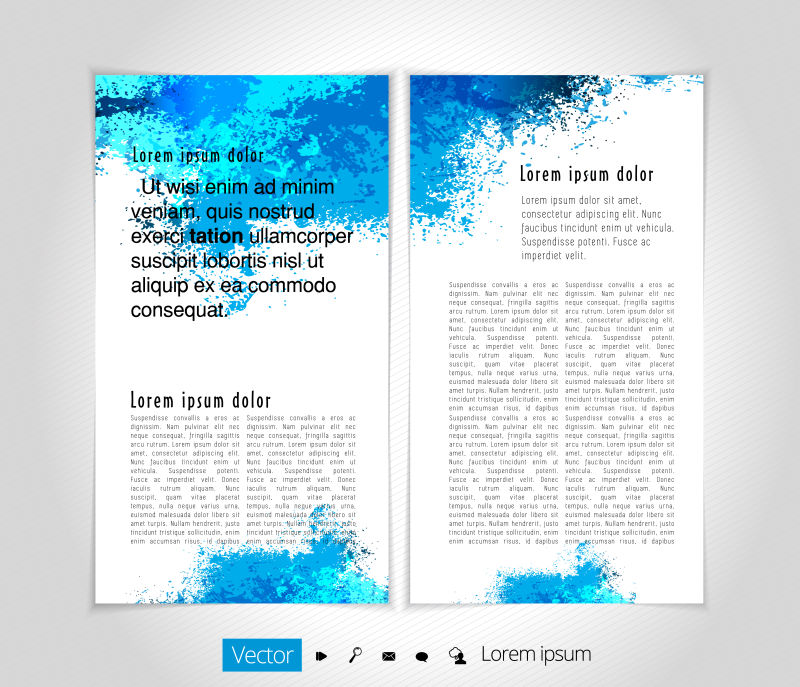 矢量蓝色抽象树叶元素的杂志版面设计