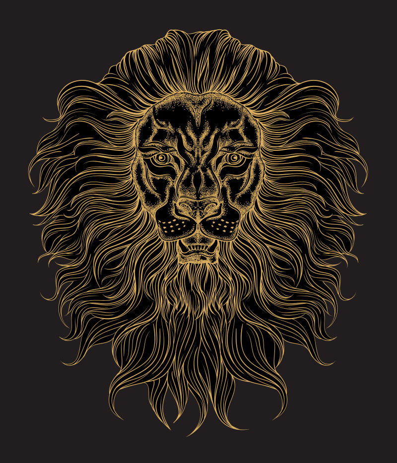 创意矢量手绘金色线条狮子插图