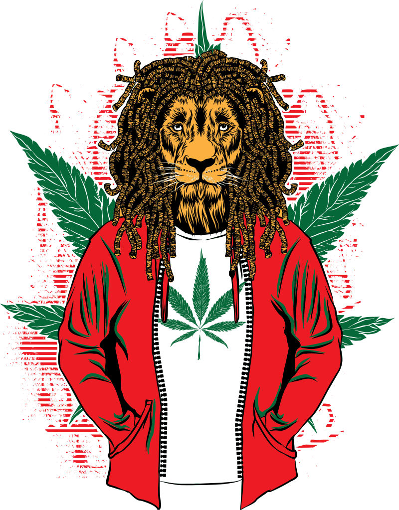 矢量嘻哈风格的手绘狮子插图