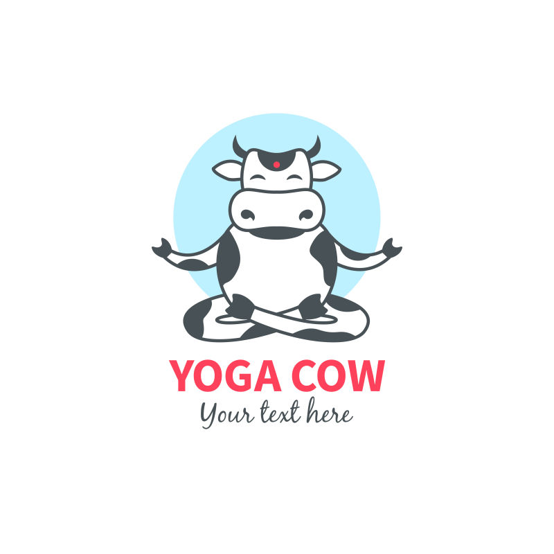 瑜伽奶牛标志矢量设计