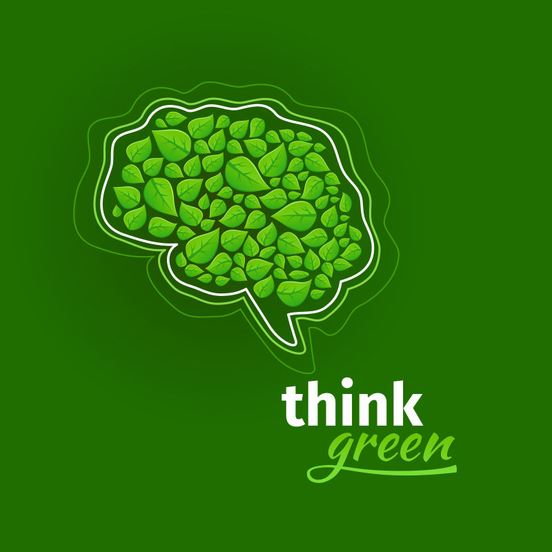 绿色叶子组成的大脑标志矢量设计