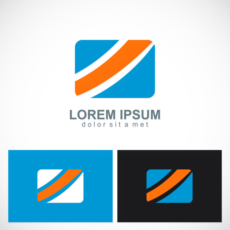 抽象矢量蓝色橙色方形的标志设计