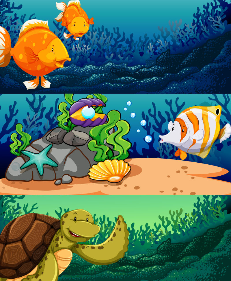 创意矢量海下的各种动物插图
