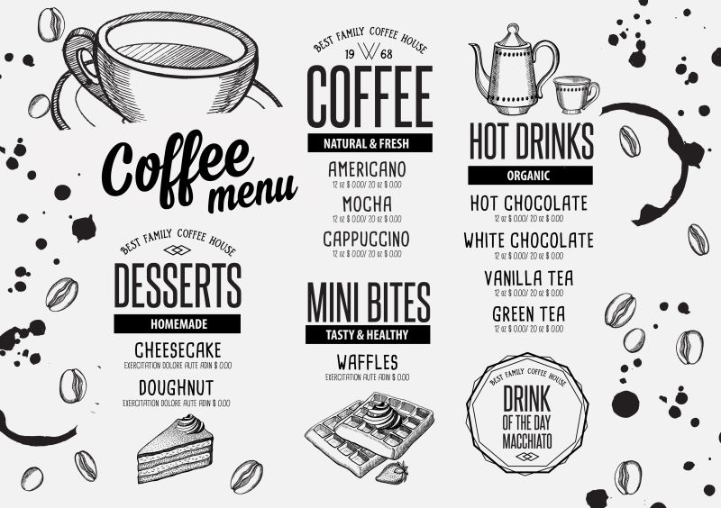 咖啡餐厅的矢量菜单设计