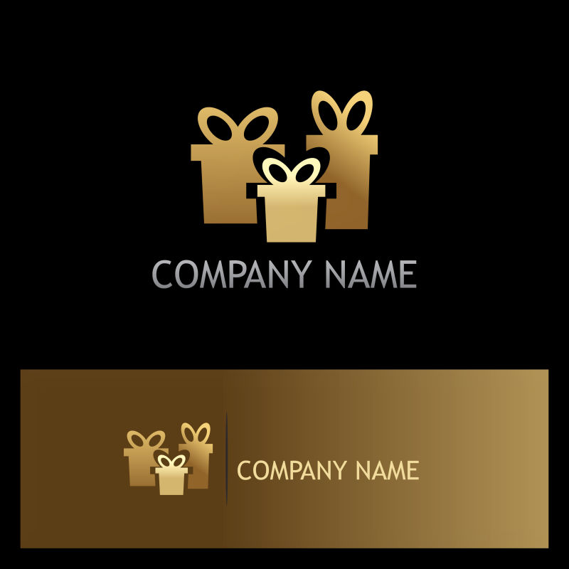 矢量金色礼品盒的创意标志设计