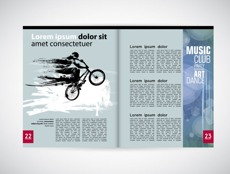 创意矢量自行车主题的杂志页面设计