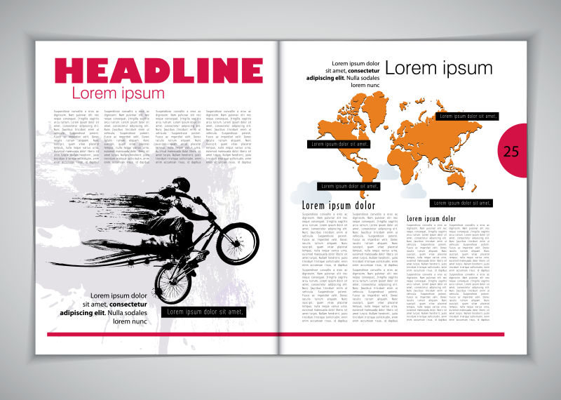 抽象矢量自行车元素的页面杂志设计