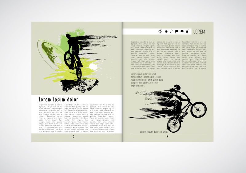 山地自行车的矢量现代杂志页面设计