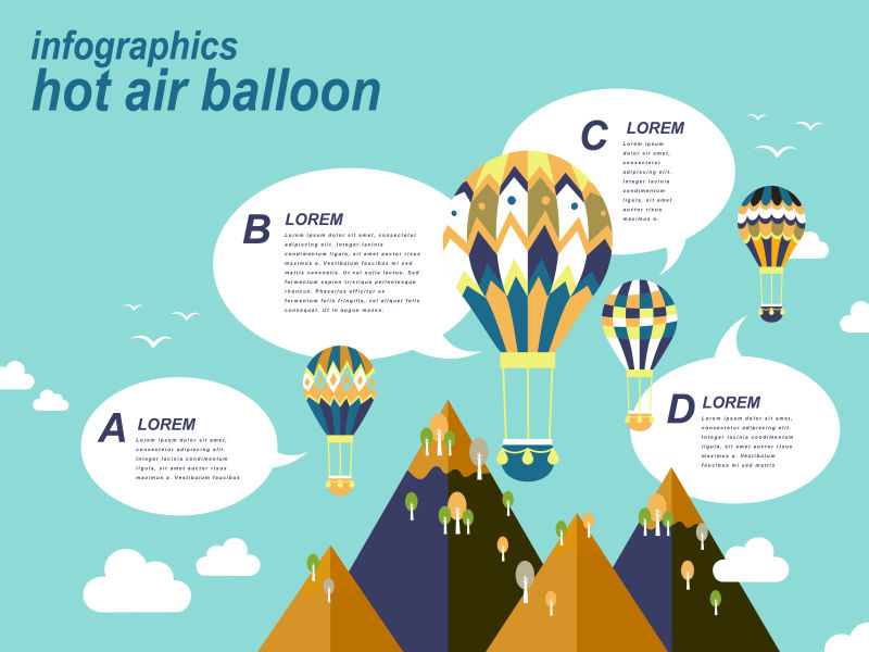创意矢量可爱热气球元素的平面图表设计