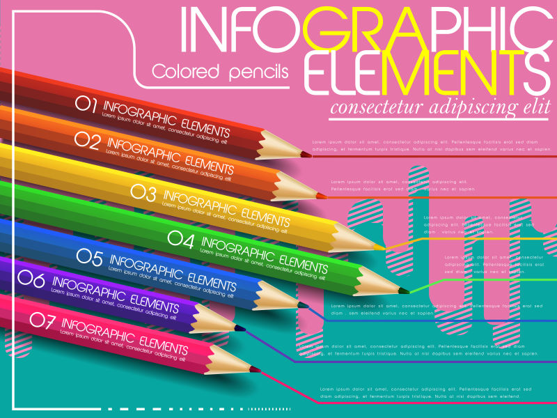 创意矢量抽象现代铅笔元素的平面图表设计