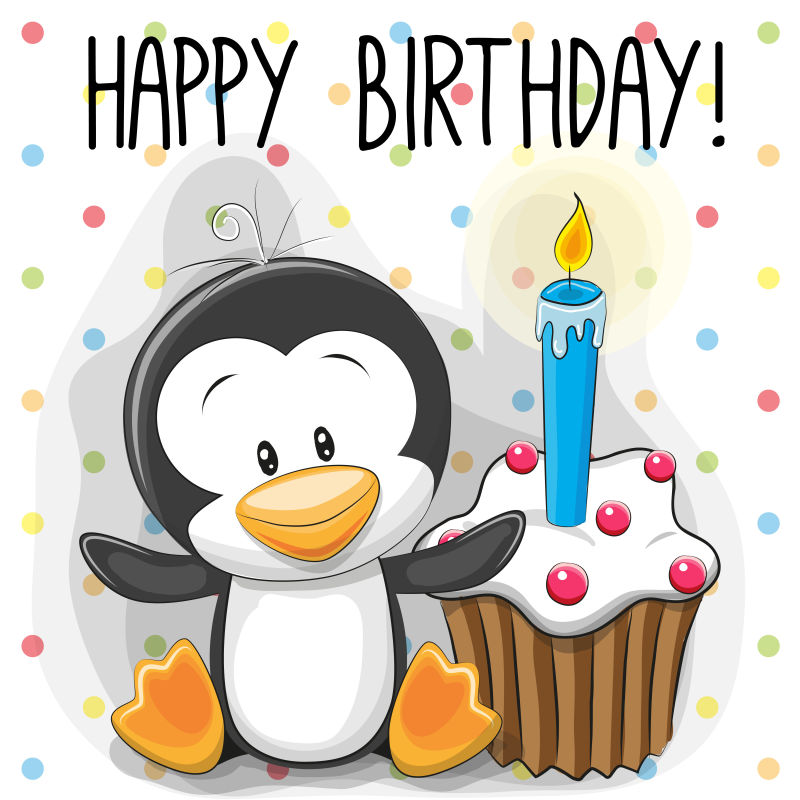 创意矢量庆祝生日的可爱企鹅插图