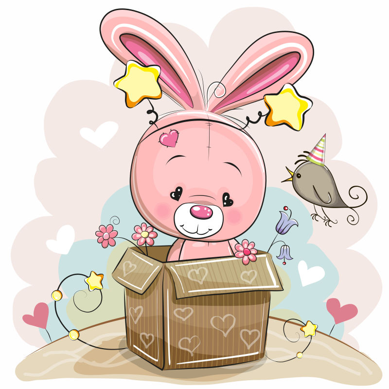 矢量可爱的盒子里的兔子插图