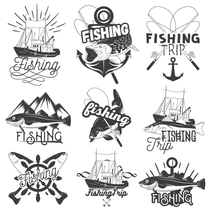 抽象矢量钓鱼概念的标签设计