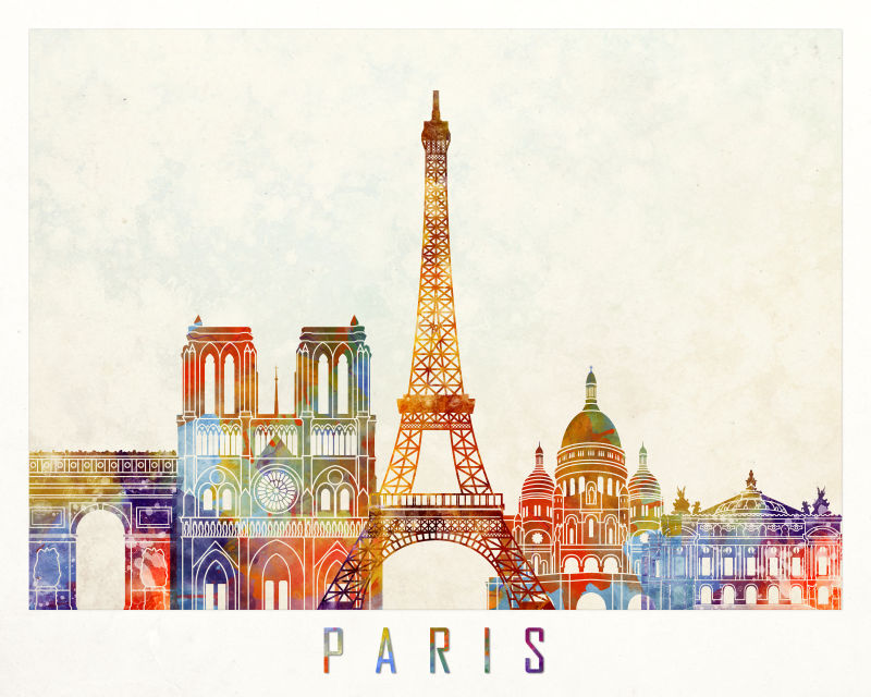 巴黎地标水彩海报