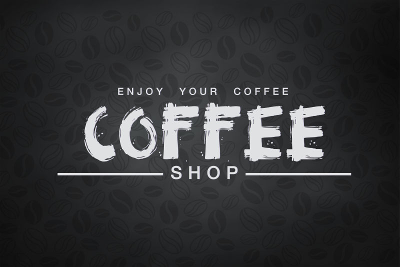 黑色印花背景中咖啡店标志