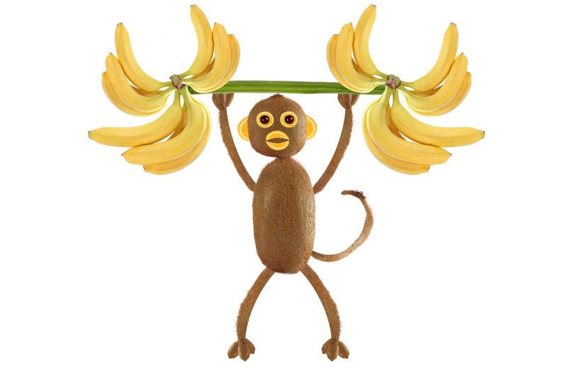 奇异果组成的猴子举着香蕉
