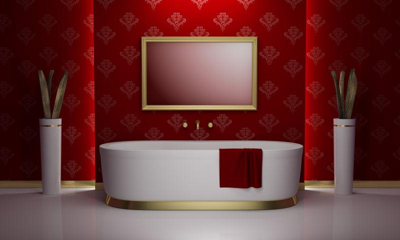 红金色浴室的别致浴缸