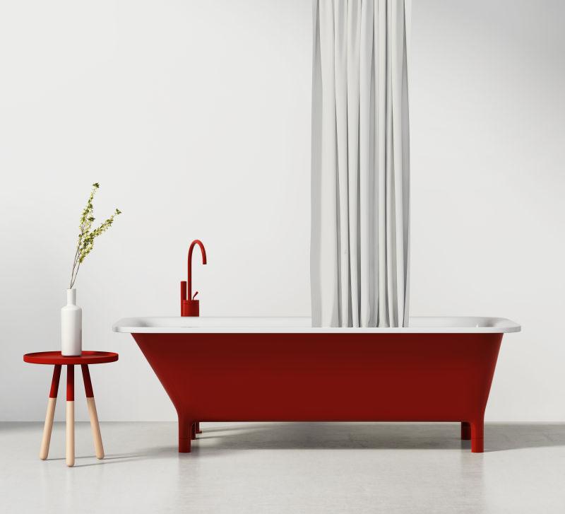 红色浴缸和红色凳子