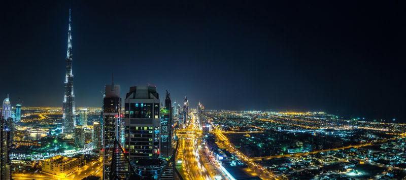 迪拜夜景的风景