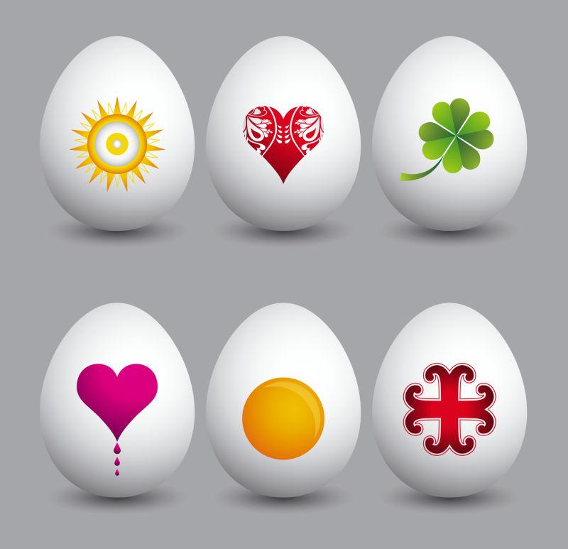 灰色背景上六种不同符号的复活节彩蛋