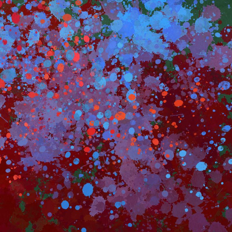 暗红色和淡蓝色相间的飞溅的抽象油漆背景