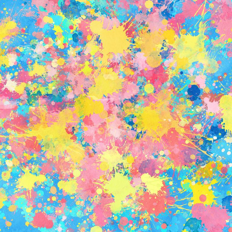 黄粉蓝色相间的飞溅的抽象油漆背景